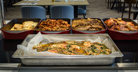 Self serve food, food bar and meat bar, Israeli food Buffet