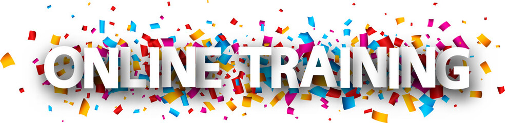 Capital letters online training over confetti background.