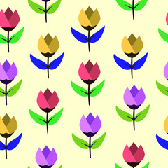 simple flat floral folk art design repeated pattern for background, wallpaper, cover, backdrop, paper wrapping, textile - 339131237