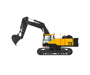 Digger hydraulic excavator with dipper isolated on white background, vector illustration