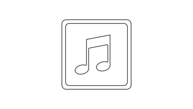 Black line Music note, tone icon isolated on white background. 4K Video motion graphic animation