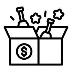 Duty free bottle box icon. Outline duty free bottle box vector icon for web design isolated on white background