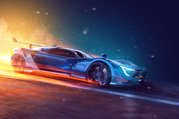 Fototapeta na wymiar Futuristic sports car (3D Rendering)