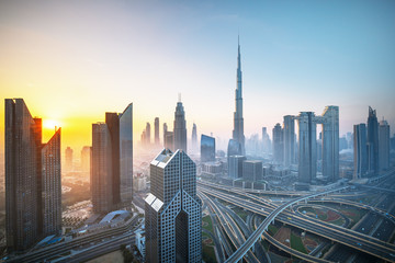 Naklejka na ściany i meble DUBAI - Amazing view on Dubai city center skyline, United Arab Emirates