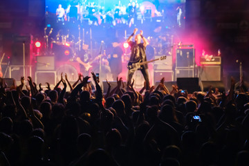 Fans at live rock music concert cheering