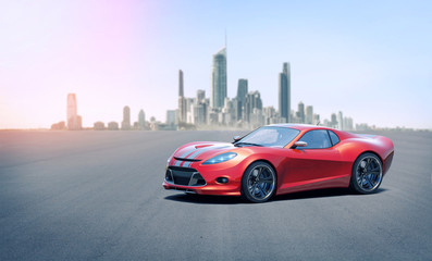 Plakat 3D rendering of a brand-less generic concept car in outdoor environment