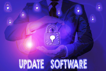 Word writing text Update Software. Business photo showcasing adds minor software enhancements and...