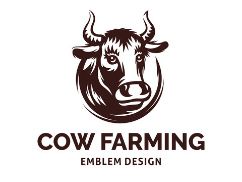 Head of a cow with horns - farming emblem, logo design, illustration