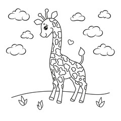 Cute character Giraffe coloring book page.