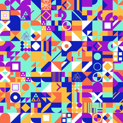 Simple banner of decorative patterns colored geometric composition flat style