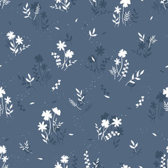 Cute hand drawn floral seamless pattern, lovely flower meadow background, great for spring or summer textiles, banners, wallpaper, wrapping - vector design