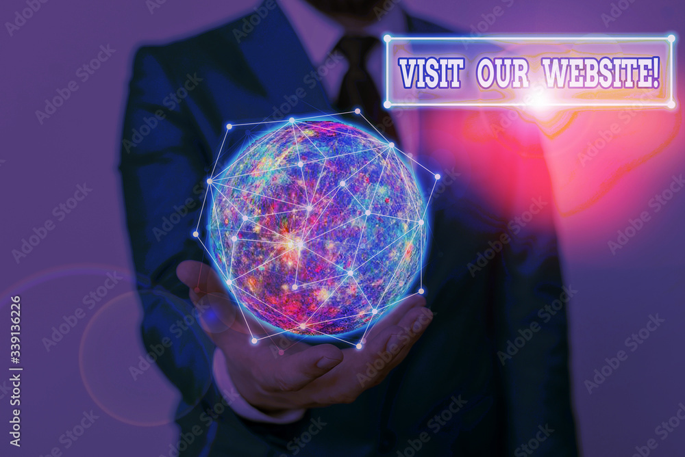 Poster word writing text visit our website. business photo showcasing visitor who arrives at web site and p