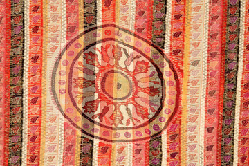 Fototapeta na wymiar Colorful weave on fabric, textile, royal Rajasthan, India