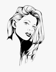 Hand drawn beautiful young woman face. Fashion.  Beautiful Woman Face