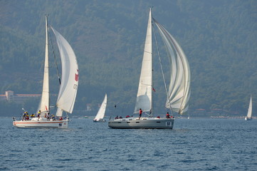 Fototapeta premium Yachts in the bay near the Turkish city of Marmaris