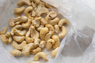 cashew nuts in a plastic bag