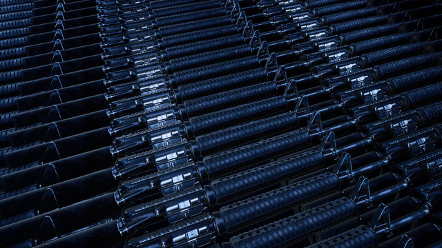 m16 military rifle in the weapons warehouse