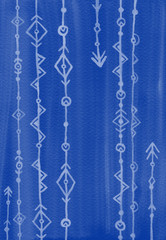 Classic blue abstract Indian arrows. Watercolor seamless texture. Hand painted background.