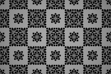 Flower geometric pattern. Seamless vector background. Black and grey ornament. Ornament for fabric, wallpaper, packaging. Decorative print