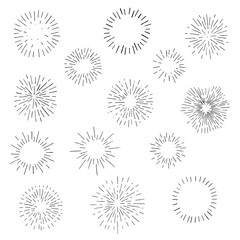 hand drawn Vintage sunburst set. vector