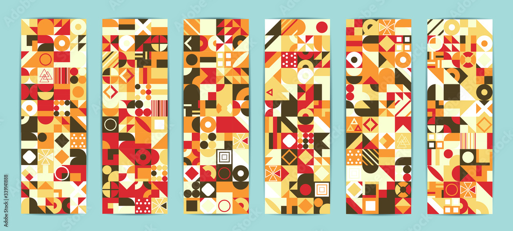 Poster abstract multicolored geometric pattern. different geometric figures background. flat minimal style.