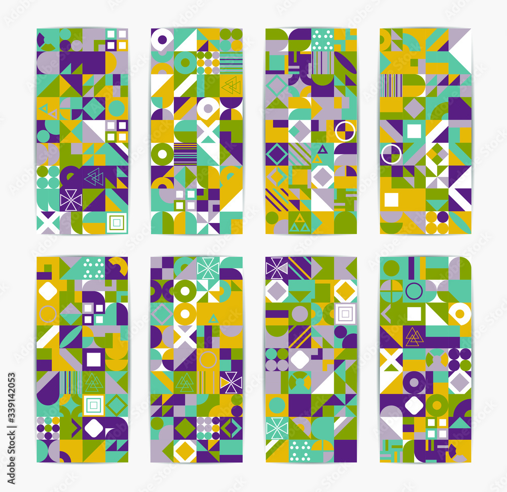 Aufkleber abstract multicolored geometric pattern. different geometric figures background. flat minimal style.