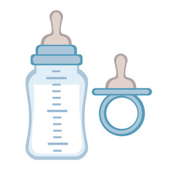Baby bottle and nipple on a white background