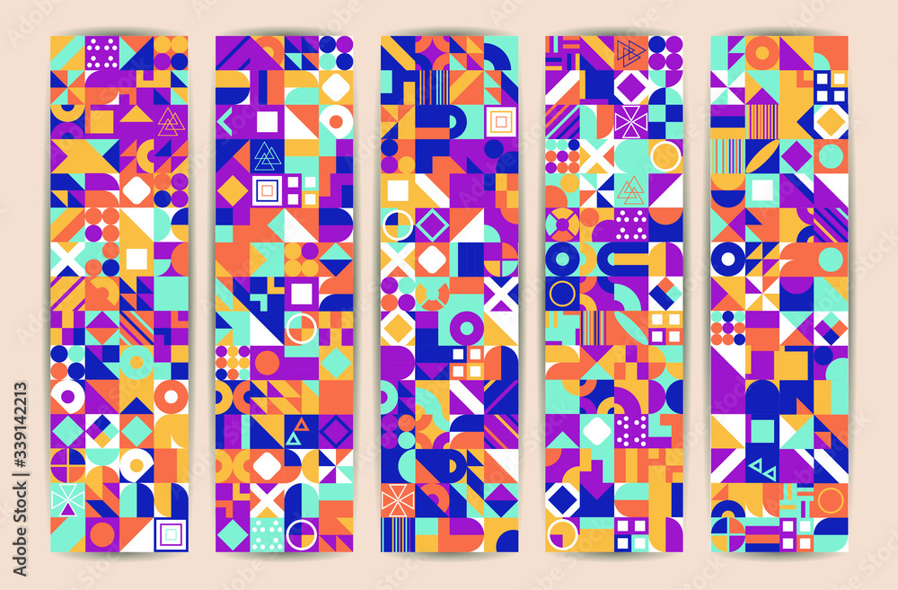 Aufkleber abstract multicolored geometric pattern. different geometric figures background. flat minimal style.