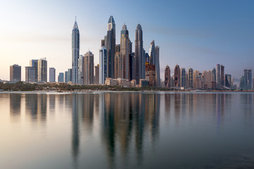 Fototapeta na wymiar Dubai Marina and famous Jumeirah beach at sunrise, United Arab Emirates