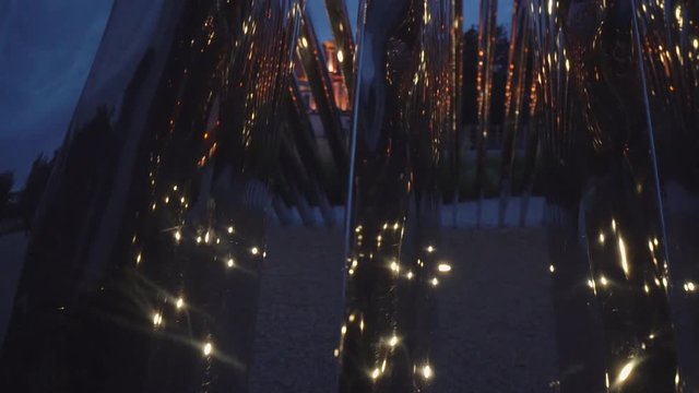 Beautiful bionic steel mirror reflection art structure in wroclaw poland