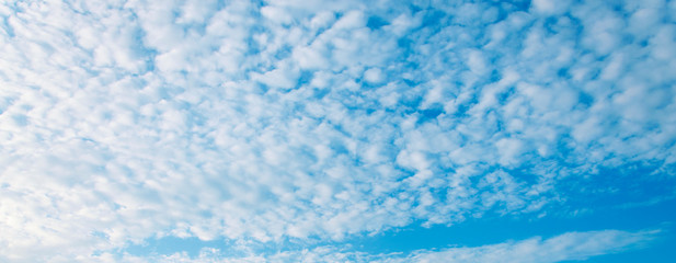 Fototapeta na wymiar Beautiful airy white clouds on a background of blue sky, Background banner