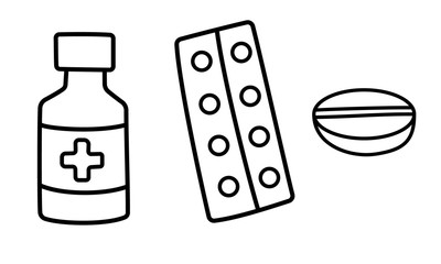 Medicines, medical syringe. Icon set. Vector illustration.
