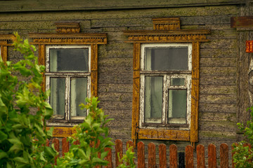 Old wooden house in Moscow Region, Russia. Poverty concept