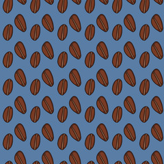 Roasted brown coffee beans vector seamless pattern. Simple design for menu, wrapping paper, scrapbook, wall art, cover, fabric, interior decor.