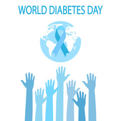 Fototapeta premium Illustration Of World Diabetes day. Hands asking for help with the globe