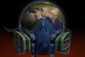 respirator mask on Earth in outer space