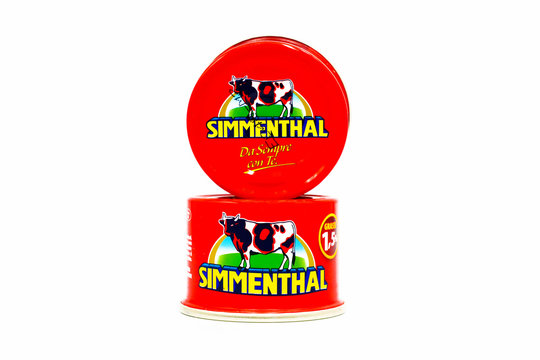 Italy - April 15, 2020: SIMMENTHAL boiled Beef in Jelly. Simmenthal is a brand of  Bolton Food