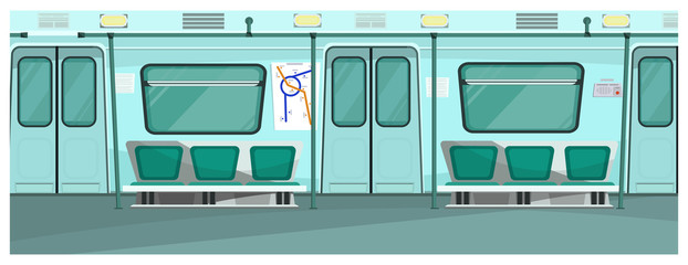 Subway illustration. Tube, underground, train, door, seat. Transportation concept. Can be used for topics like city transport, vehicle, railway