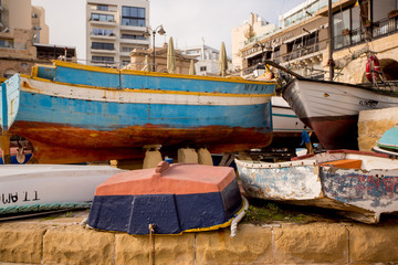 Fototapeta na wymiar Old retro boats in harbor
