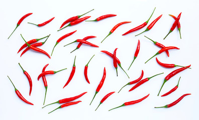 Hot chili peppers on white background