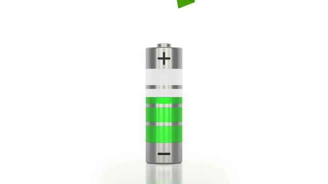Battery made of glass and steel recharging process. Colored fillment changing its color from red through yellow to green while battery restores its capacity and battery power recovers.
