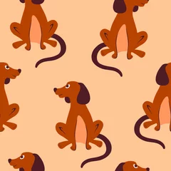 Muurstickers Aap Honden, hond, puppy& 39 s, dieren, platte hand getekende cartoon vector naadloze patroon. Concept voor behang, inpakpapier, print, kaarten