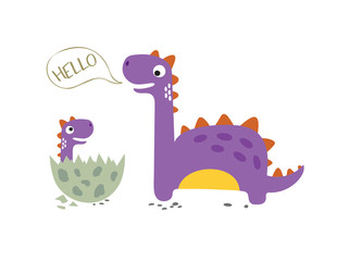 Happy Dinosaur with Baby Dino Sitting in the Egg