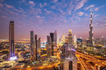Obraz premium Dubai city amazing skyline, city center top view, United Arab Emirates 