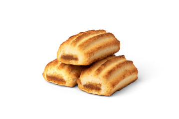 Shortbread cookies with jam isolated on white background.