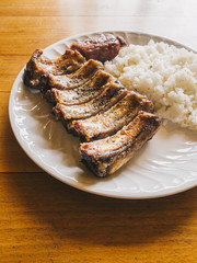 Short ribs with rice and criollo chorizo, typical galician food