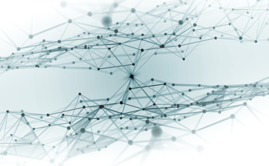 Big data, cryptography programming 3D illustration. Neural network, cloud technologies. Global database, artificial intelligence. Bright, black and white background with bokeh effect