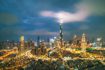 Obraz premium Dubai city amazing skyline, city center top view, United Arab Emirates 