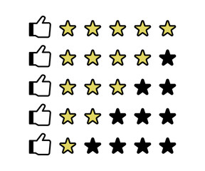 5つ星の評価のアイコンのセット／イラスト／口コミ