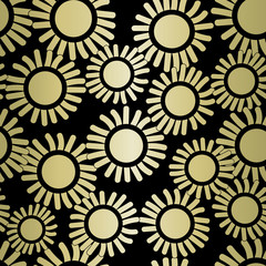 Vector Flowers in Yellow Gold Ombre Scattered on Black Background Seamless Repeat Pattern. Background for textiles, cards, manufacturing, wallpapers, print, gift wrap and scrapbooking.